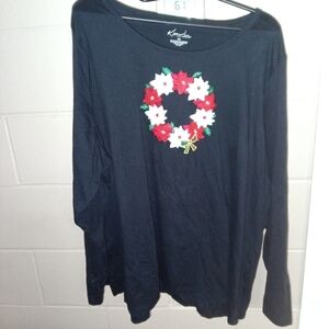 🦋 Karen Scott Black Holiday Wreath Top Size 3X